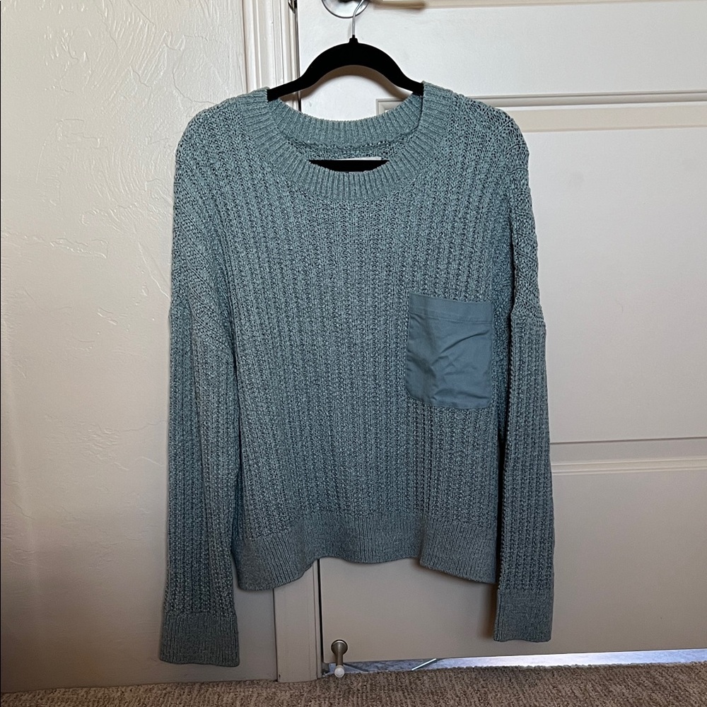 LOFT Oversized Pocket Ribbed Knit Sweater - Gray/Blue